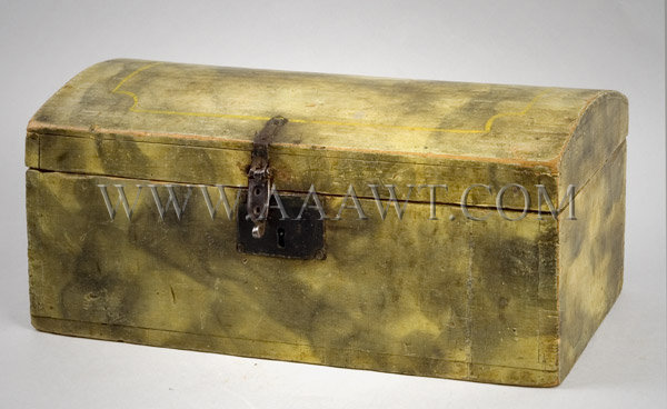 Small Dome-Top Trinket Box
Smoke Decorated...against yellow paint
Dovetail Construction
Circa 1825-1830, entire view